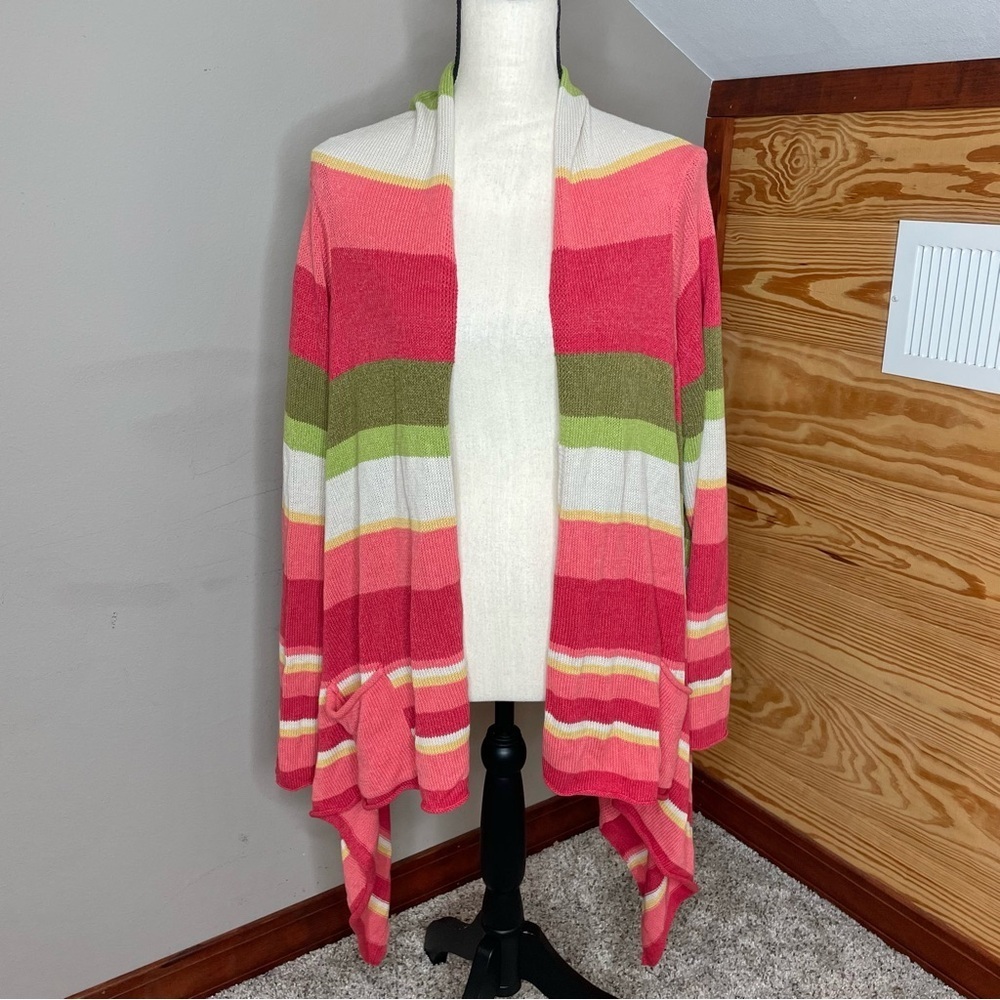 J. Jill Open Front Multicolor Striped Long Sleeve Waterfall Cardigan Extra Large